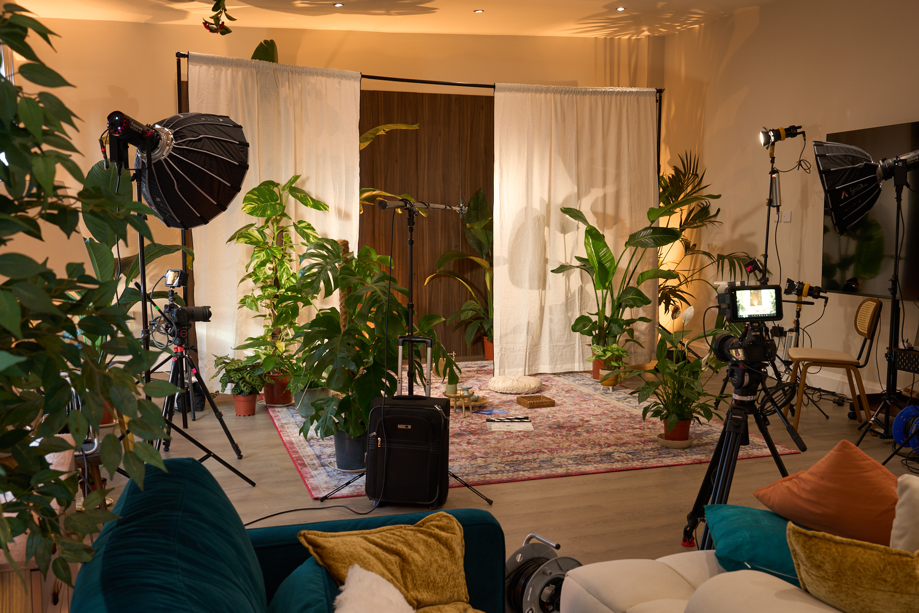 Film and video production lighting setup with subject in The Designer's Penthouse studio, Old Street London
